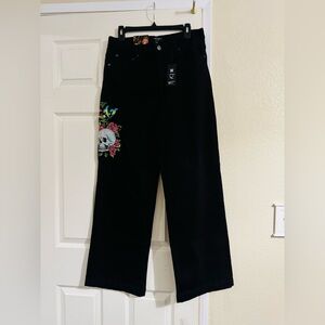 Ed hardy black wide fit denim skull and roses jeans size 30 BNWT